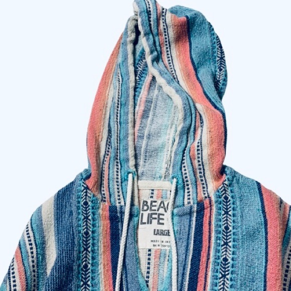 Beach Life LA DRFT Multicolor Poncho Hoodie Reggae Pocket V Neck Unisex Surfer - Picture 6 of 9